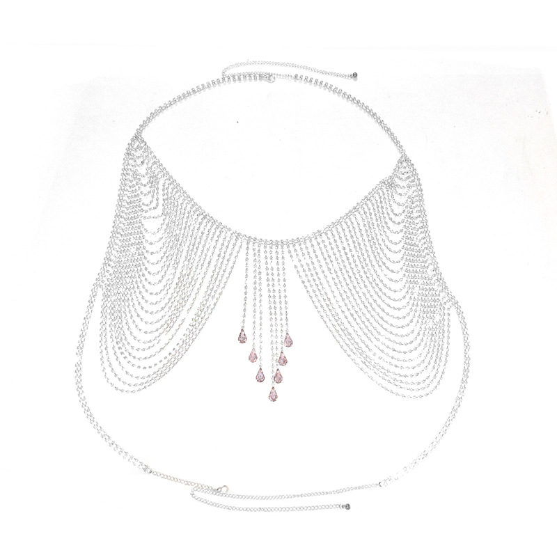 Picture of Cross-border fashion new chest chain European and American style exaggerated shiny full diamond tassel bikini nightclub body chain accessories