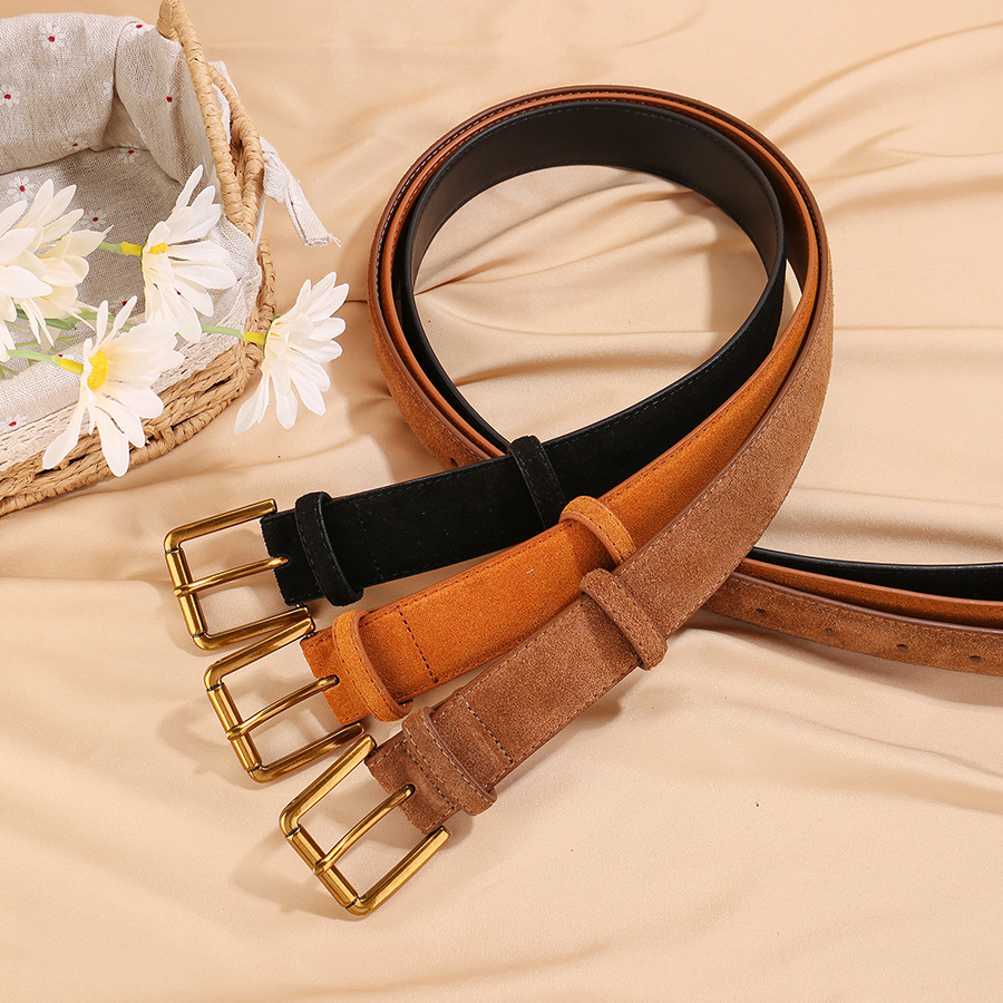 New velvet ladies cowhide belt retro distressed decorative pants jeans with leather ladies belt wholesale