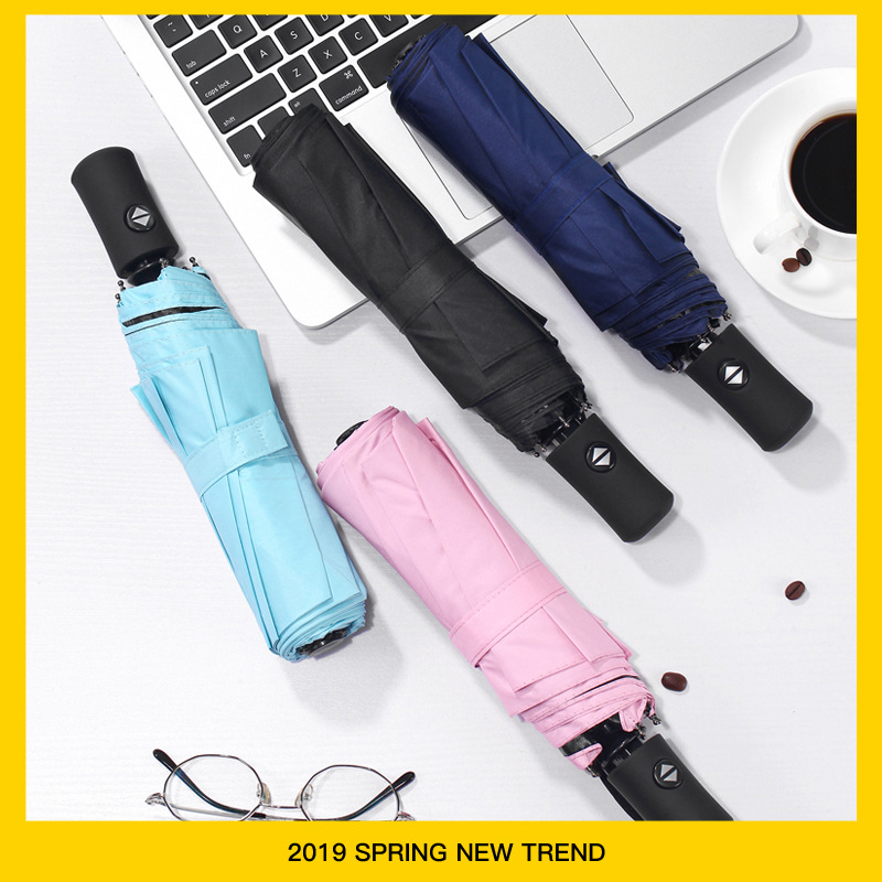Large wholesale automatic umbrella folding sun umbrella men's thick black rubber sunscreen sunshade umbrella sunny umbrella customized advertising
