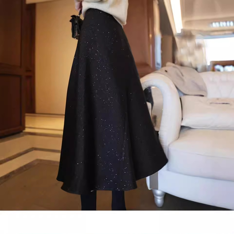 Picture of Woolen Skirt Women's Spring and Autumn Sweater High-end Wraped Hip Skirt New Style Western Style Gentle Wear Retro Skirt