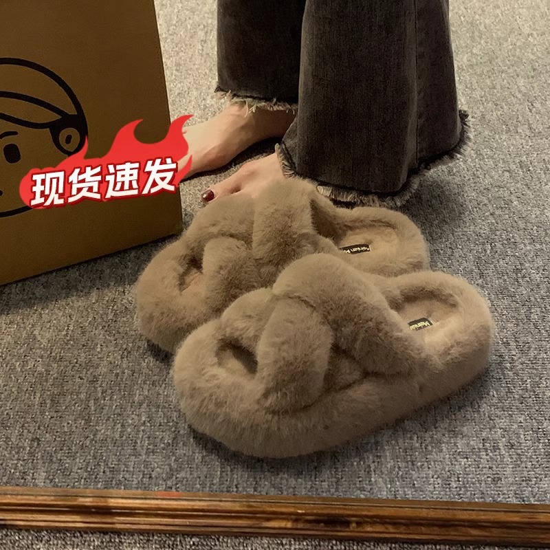 Thick bottom net popular super hot Mao Mao slippers women's 2024 autumn new fashion women's comfortable home cotton slippers