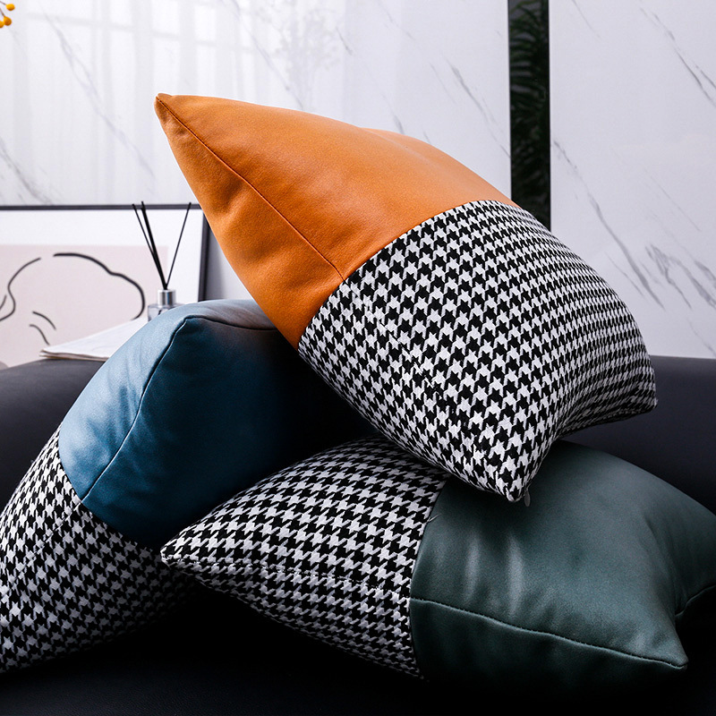 Houndstooth Pattern Tech Fabric Pillowcase Nordic Bedside Soft Cushion Lumbar Pillow Backrest Cover Sofa Pillow Light Luxury Style