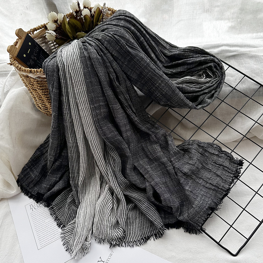 Picture of Amazon Hot Autumn New European and American Striped All-match Silk Scarf Women's Artistic Foreign Style Shawl Men's Cotton Scarf