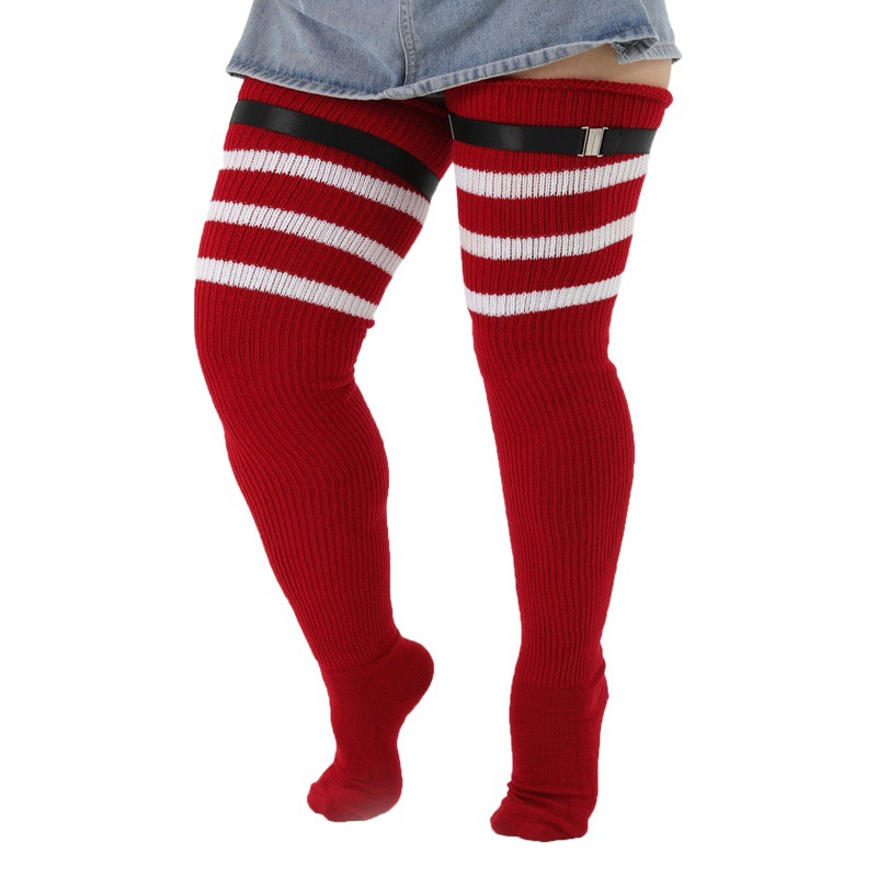 New European and American Autumn and Winter Fat Plus Fat Leg Socks Over the Knee Long Tube Stacked Socks Thick Wool Knitted Socks with Buckle