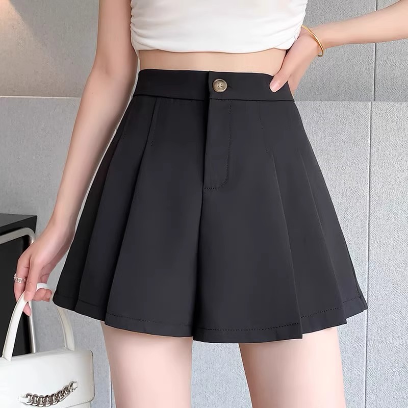 Summer plus size chubby girl Pleated Suit Shorts High Waist Outer Wear Slim A- line Wide Leg Pants Small Casual Hot Pants for Women