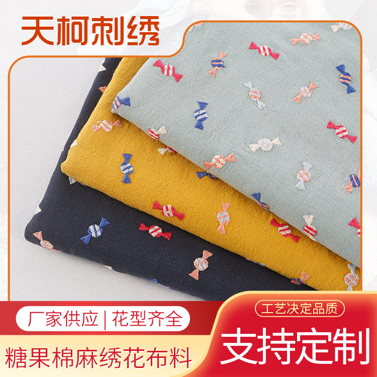 Manufacturer Supplies Candy Cotton and Linen Embroidered Fabrics, Handmade Design Bags, Women's Clothing, Home Furnishing Fabrics, Handmade