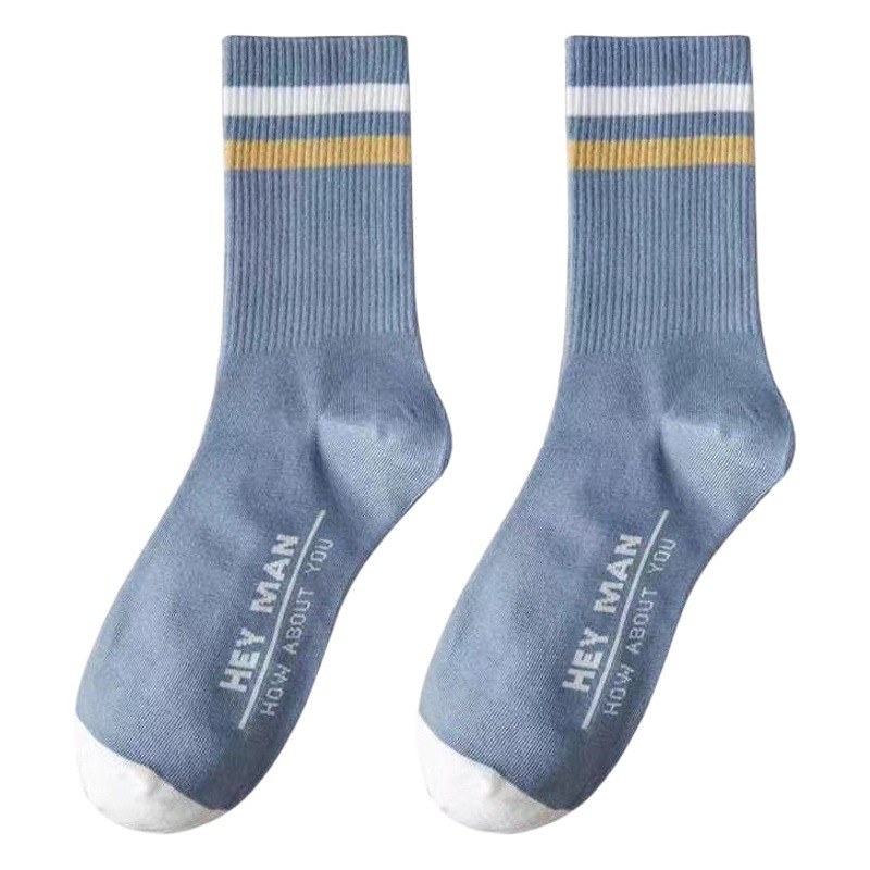 Men's Autumn and Winter Color-Block Striped Breathable Sweat-Absorbent Sports Socks Trendy Ins Versatile Casual Mid-Calf Wholesale Fashion