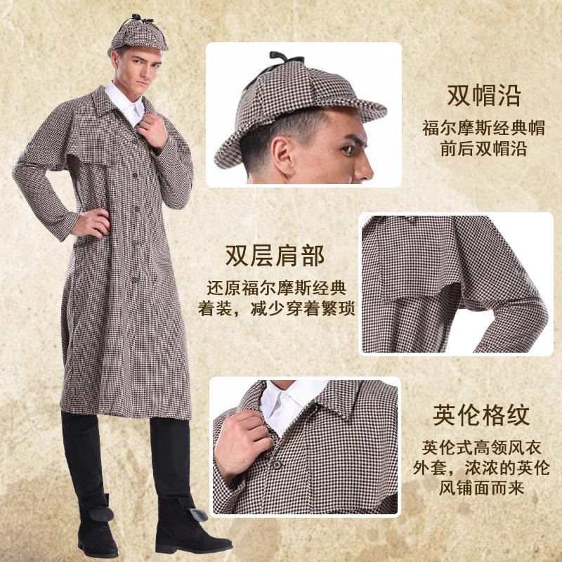 Halloween Sherlock Holmes Cos Parent-Child British Children Adult Performance Costume Detective Clothes Sherlock