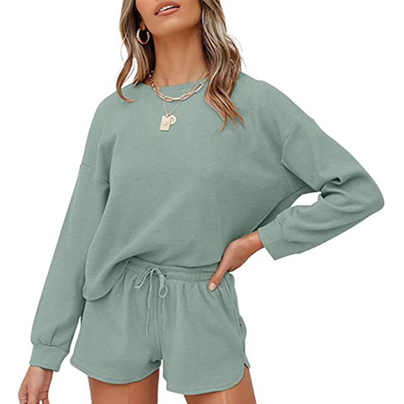 Picture of Cross-Border European and American Export Women's Clothing 2025 New Amazon Long-Sleeved Shorts Home Wear Waffle Two-Piece Suit