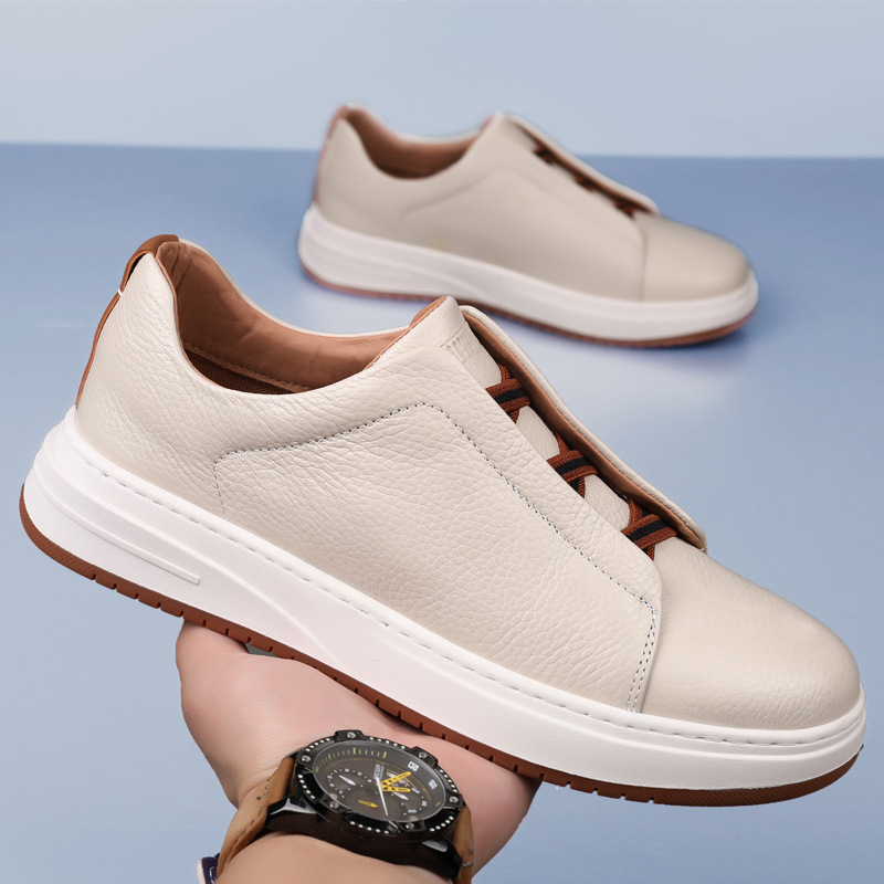 Top layer cowhide new men's casual shoes genuine leather men's small white shoes legged fashion versatile men's shoes breathable shoes