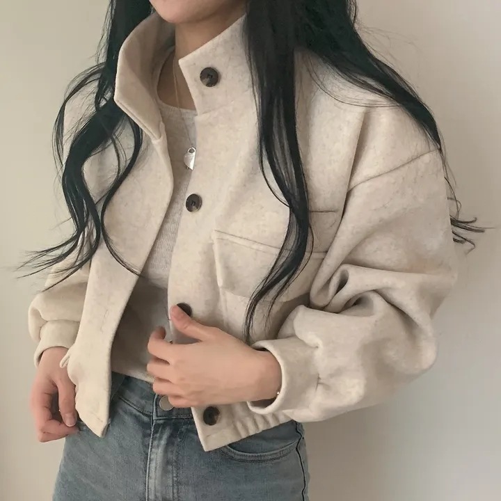 2025 Autumn and Winter New Korean Style Retro Motorcycle Small Stand Collar Short Age-Reducing Loose Easiest for Match Woolen Jacket for Women
