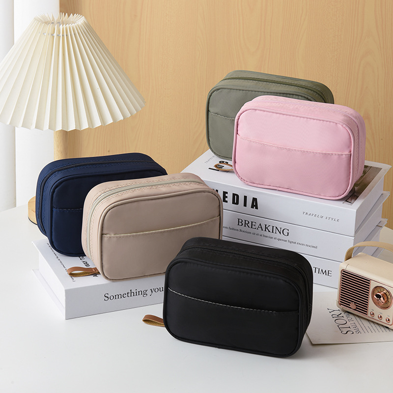 Solid Color Simple Cosmetic Bag Small High-value Portable Multi-functional Wash Bag Layered Dirt-resistant Large Capacity Storage Bag