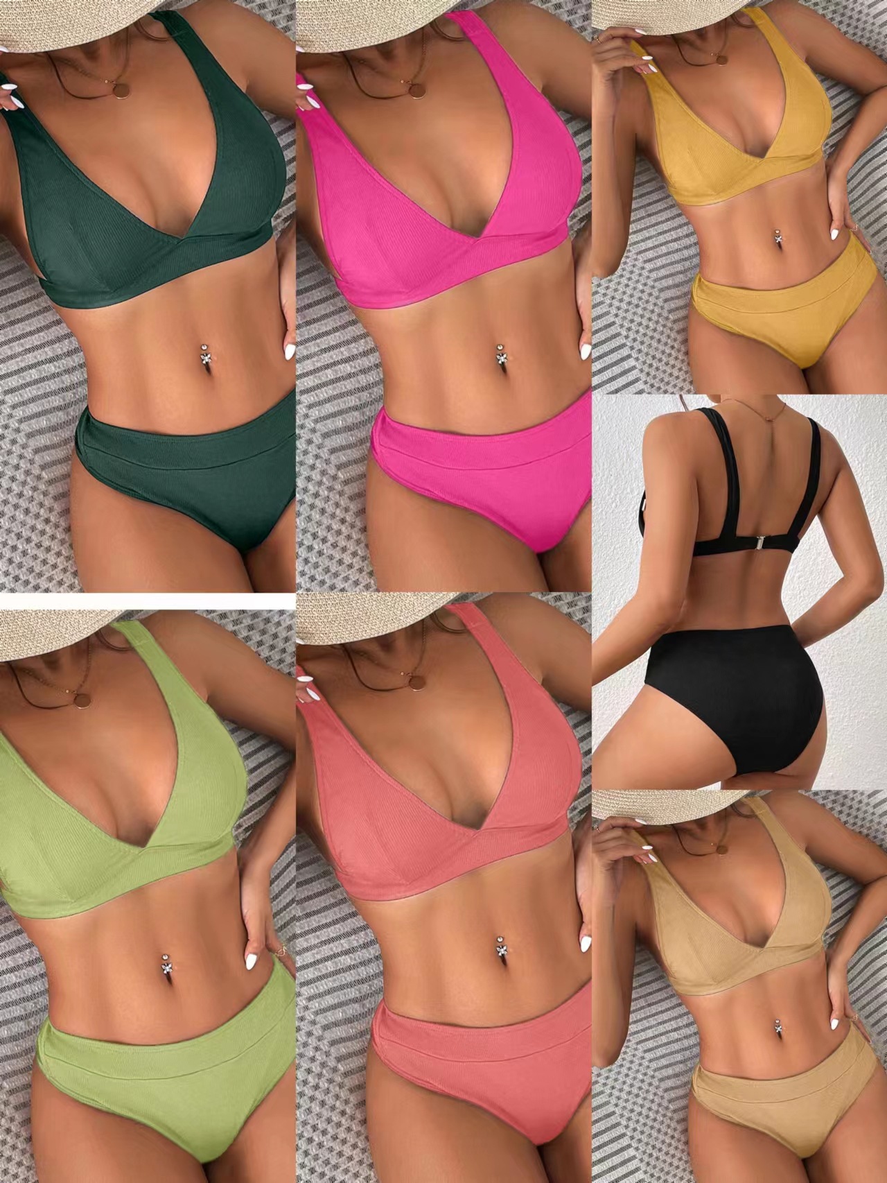 2023 new European and American foreign trade split solid color multi-color high quality sexy bikini swimsuit wholesale and retail