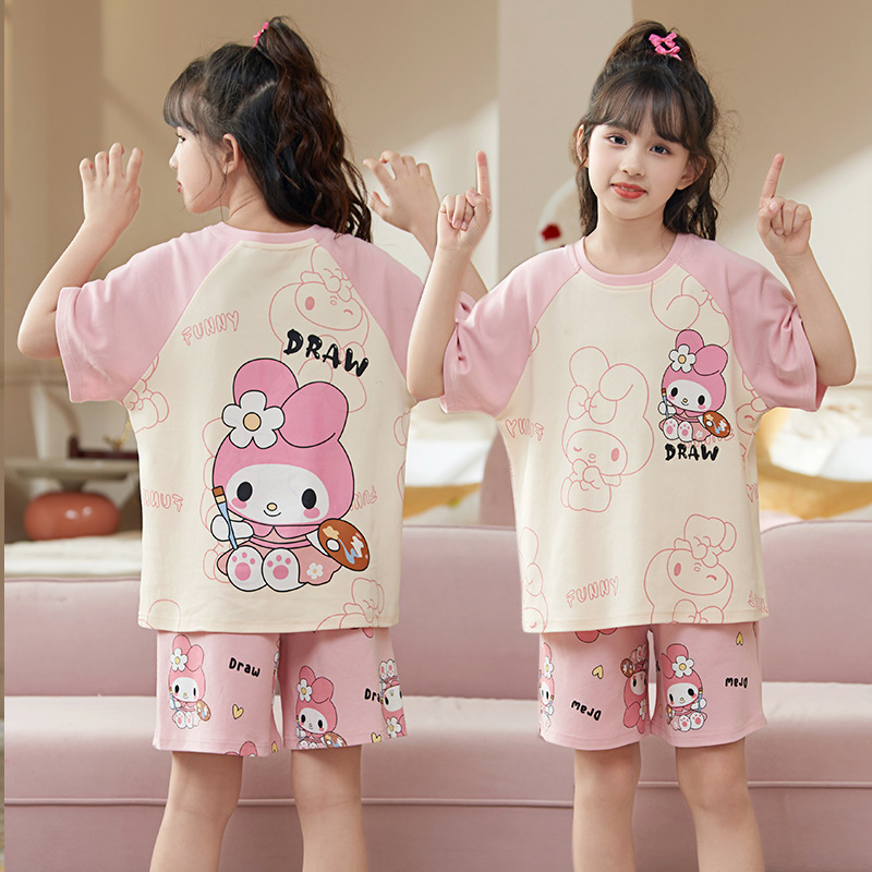 Picture of New Style Pajamas for Girls Summer Thin Air Conditioning Home Clothes for Girls 2024 New Style Short Sleeve Suit for Summer Outer Wear