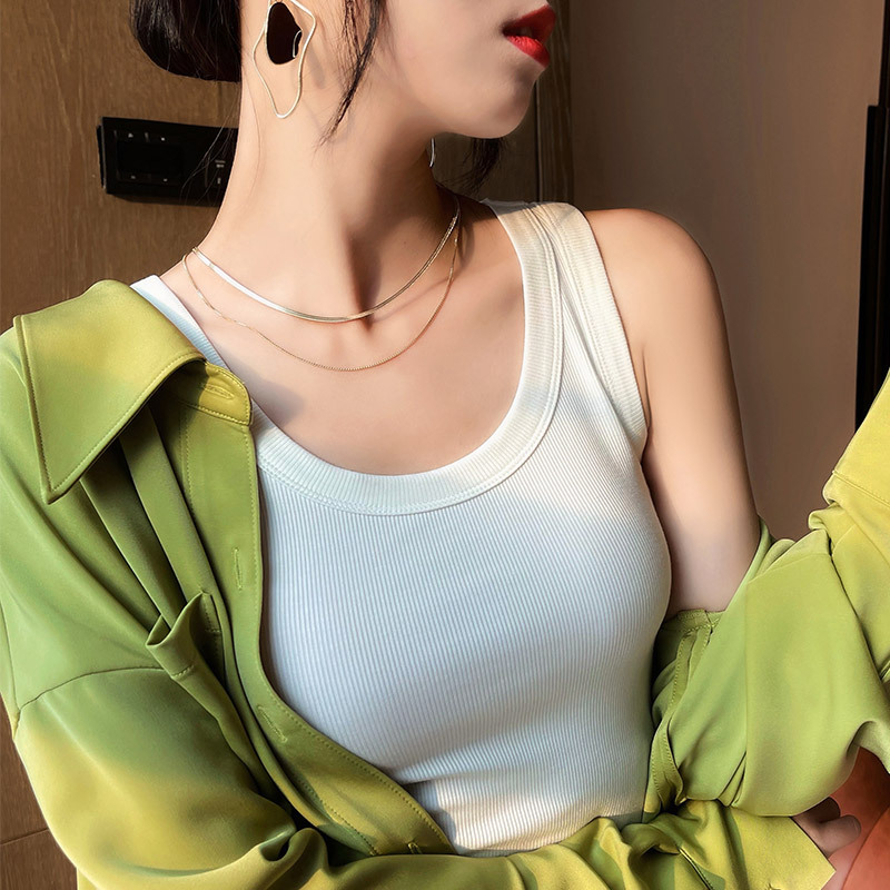 White Threaded Vest Women's Suit Inner Base Shirt Summer Anti-running Sleeveless Knitted Small Sling Top Outer Wear