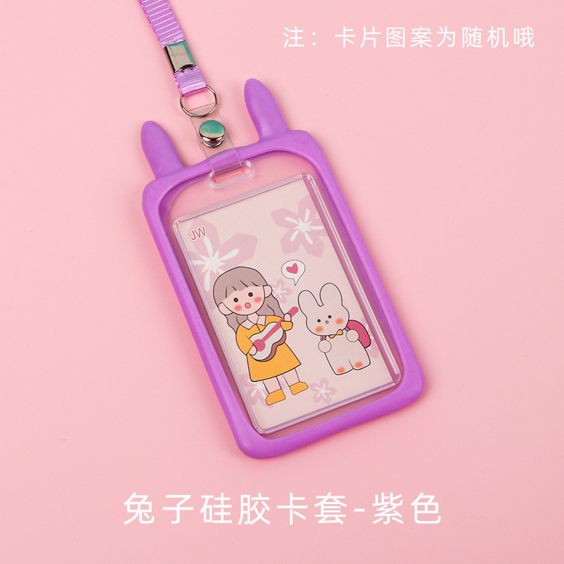 Picture of Ins Style Student Card Holder Creative Cute Halter Silicone Campus Badge Transparent Retractable Rope Id Holder Wholesale
