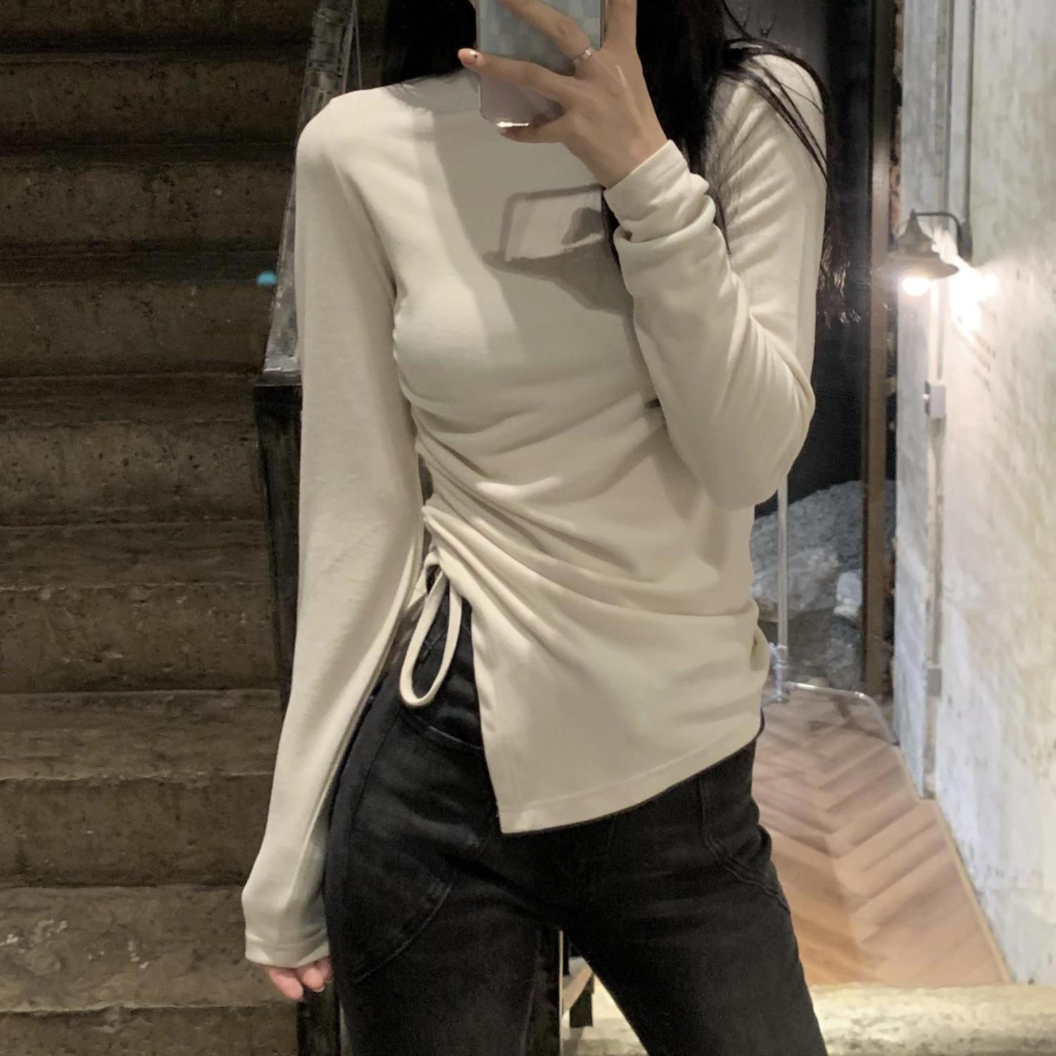 De Velvet Mock Collar Base Shirt T-shirt Women's Design Sense Niche Autumn and Winter Interior Warm Thickened Slim-fit Slim Top