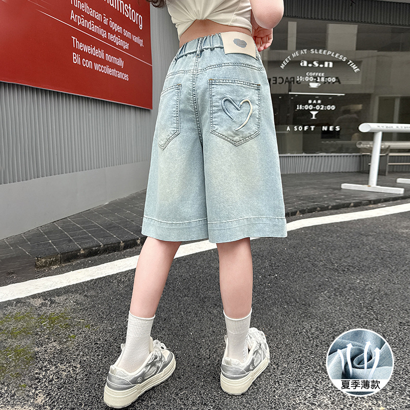 Girls' Summer Shorts 2025 New Girls' Summer Five-point Pants Children's Summer Thin Denim Pants for Outer Wear