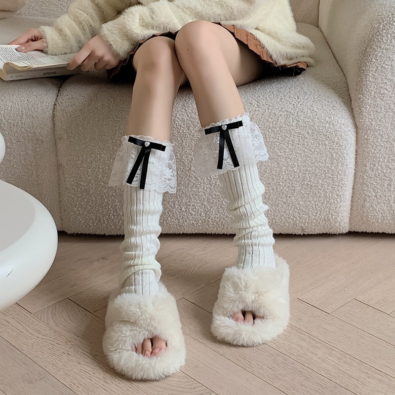 Summer Nuo Japanese jk pile socks women's autumn and winter knitted wool socks long leg guard lace bow 252