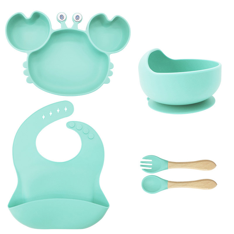 Picture of Baby silicone tableware crab plate suit food supplement bowl bib food grade tableware suit factory direct supply cross-border