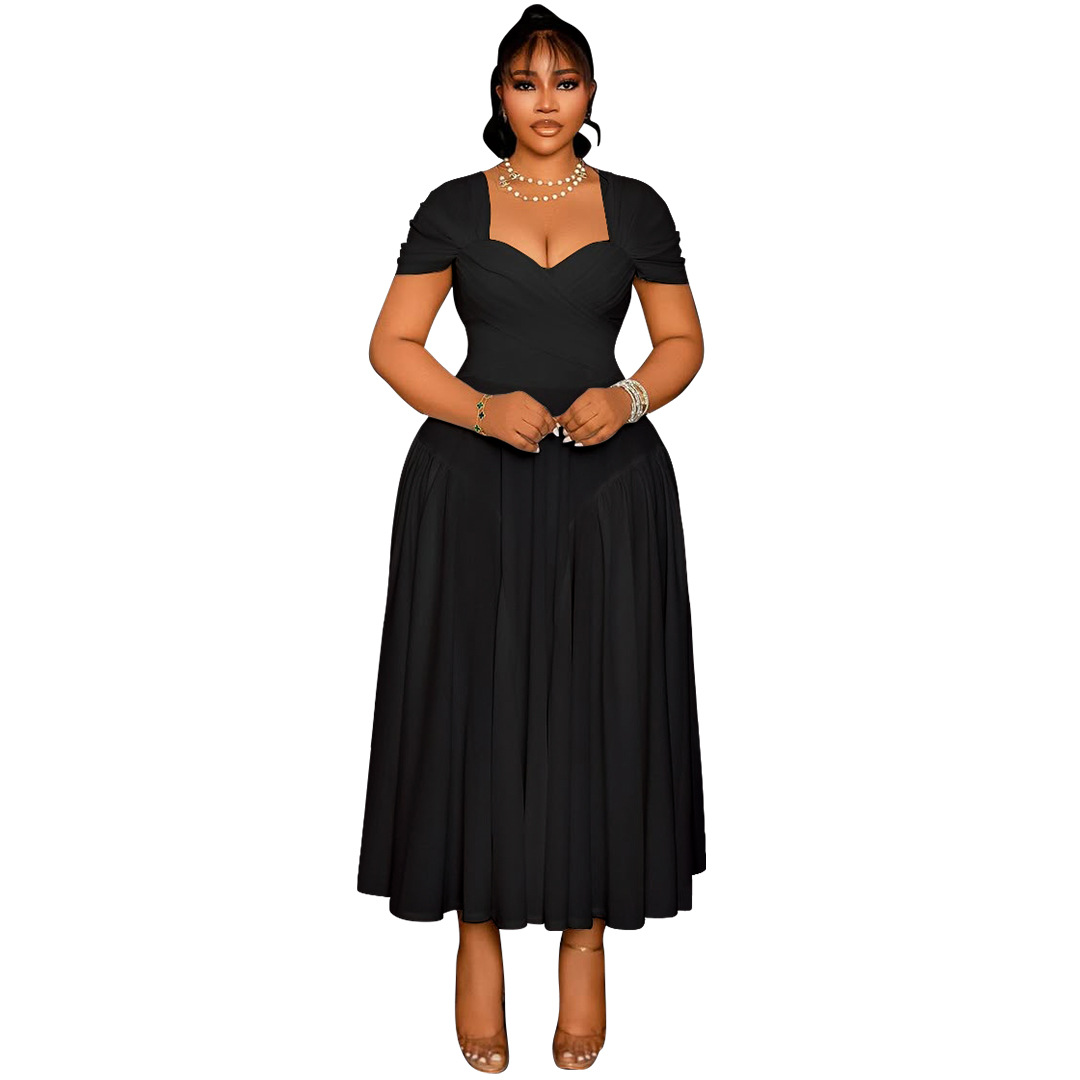 Picture of N8072 European and American Cross-border plus size Black Women's Clothing Fashion Elegant Long Strapless Collar Waisted plus size dress