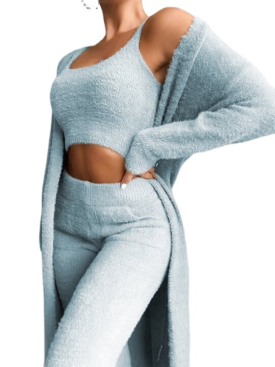 Picture of in stock real shot! European and American New Sexy V-neck Plush Short Vest Trousers Three-piece Set for suit Women