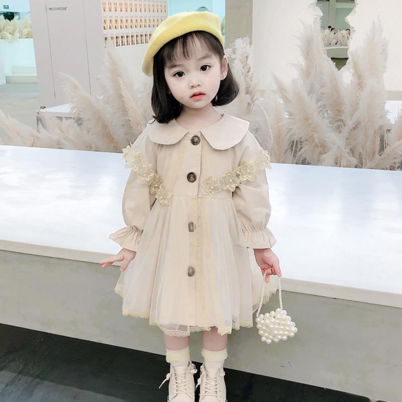 Girls' Autumn Dress Yarn Trench Coat 2022 Autumn New Children's Yarn Skirt Baby Girl's Spring Western Style Dress Coat