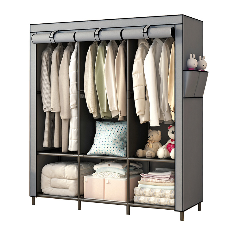 Picture of Amazon Cross-Border Wardrobe Home Bedroom Simple Assembly Cloth Wardrobe Rental Room with Thickened Steel Pipe Reinforced Dormitory