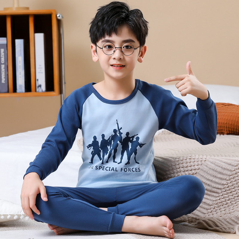 New Children's Cotton Autumn Clothes and Pants suit Students Children's Base Underwear Warm Home Pajamas Batch