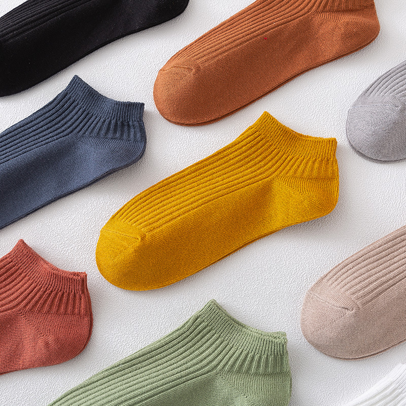 Socks Women's Spring and Summer Cotton Women's Socks Thin Double Needle Women's Socks Solid Color Light Mouth Women's Boat Socks Summer Sweat Absorbing Wholesale