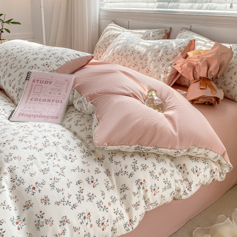 Class A small fresh wash cotton four-piece set sanding cotton full quilt cover single bed hat student dormitory three four-piece set ins