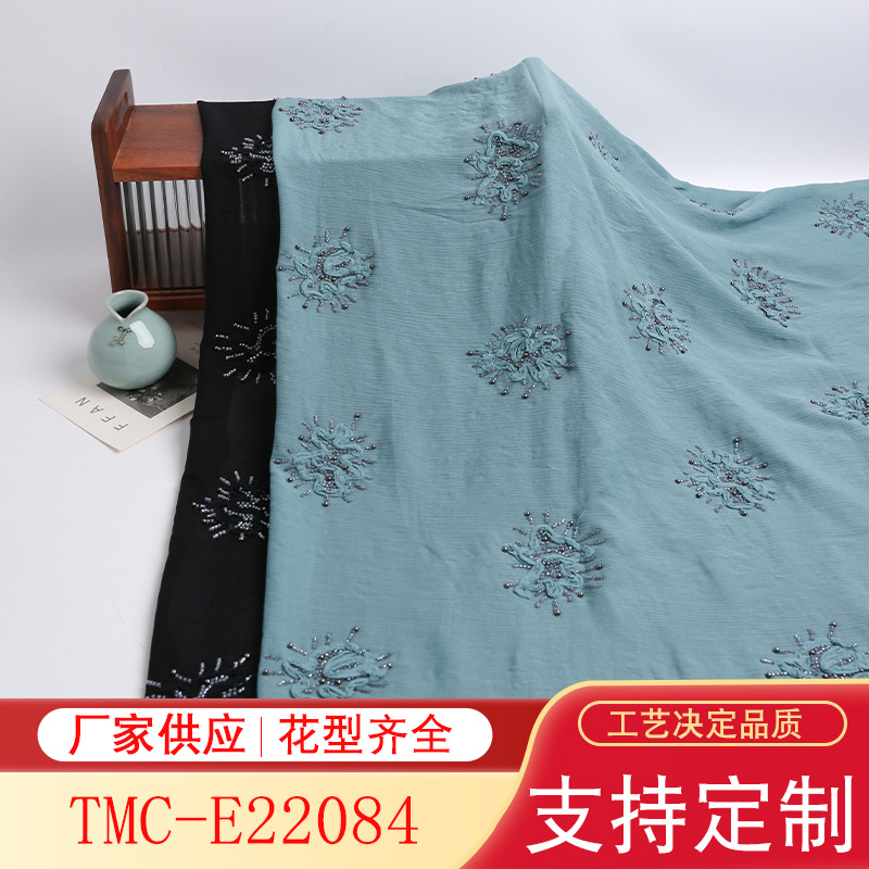 Rayon Straight Wrinkled Bead Tube Plate Embroidered Fabric