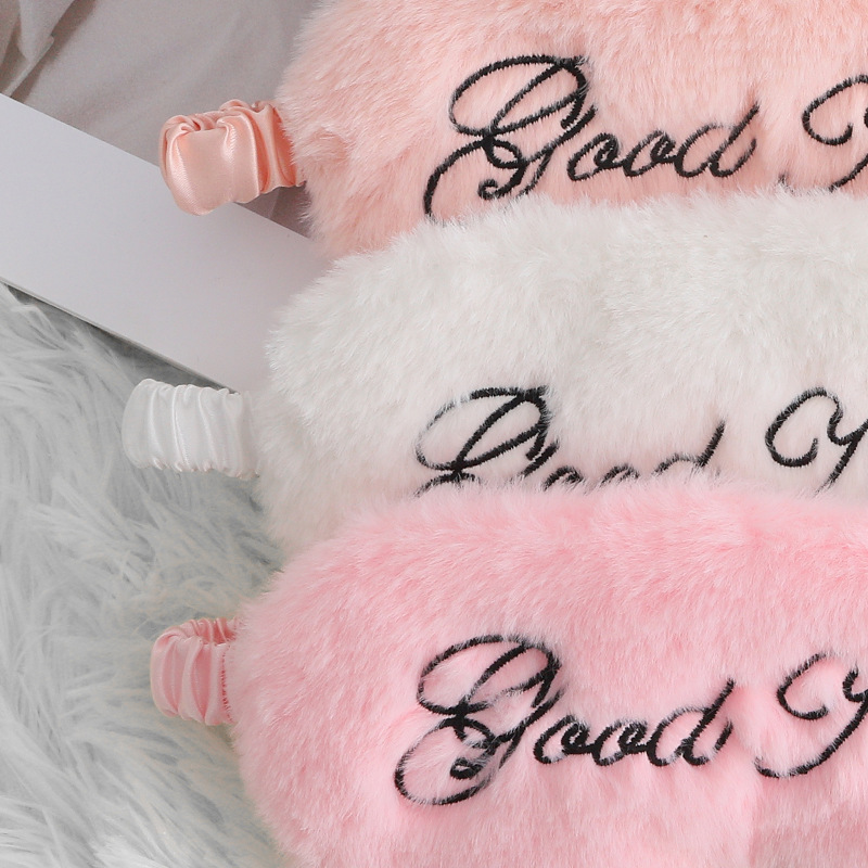 Picture of Eye Mask Plush Good Night Embroidered Letter Sleep Eye Mask Shading Silk Small Rabbit Hair Eye Mask Simple Comfortable in stock