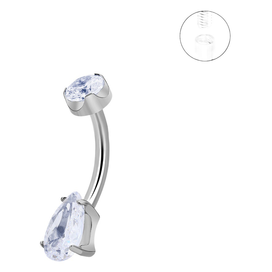 G23 Titanium Alloy Belly Button Ring Double-Headed Zircon Water Drop Type F136 Pure Titanium Body Piercing Jewelry Navel Stud