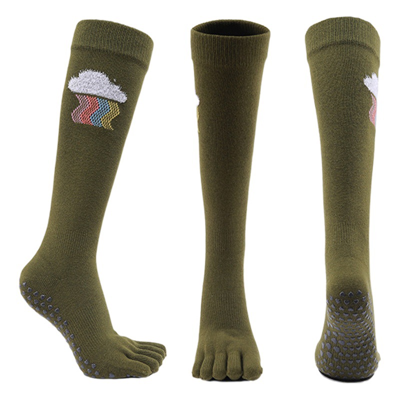 Autumn and Winter Backing Pula Combed Cotton High-Top Yoga Socks Pvc Rubber-Soled Five-Finger Socks Manufacturer Wholesale New Yoga Socks