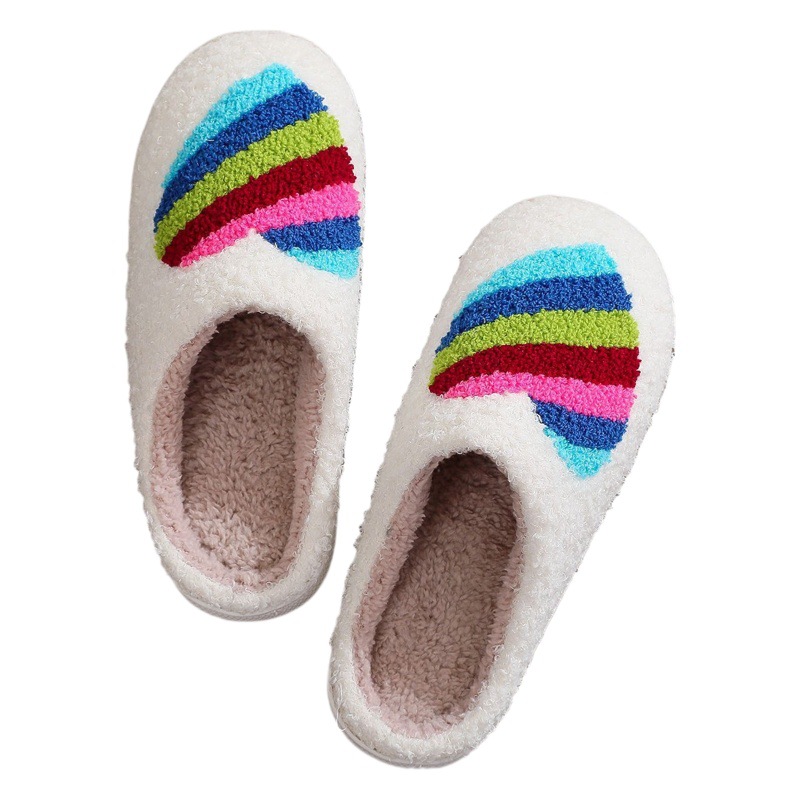 Cross-border mushroom hot winter smiley face peach heart cotton slippers women wholesale indoor home rainbow plush warm slippers