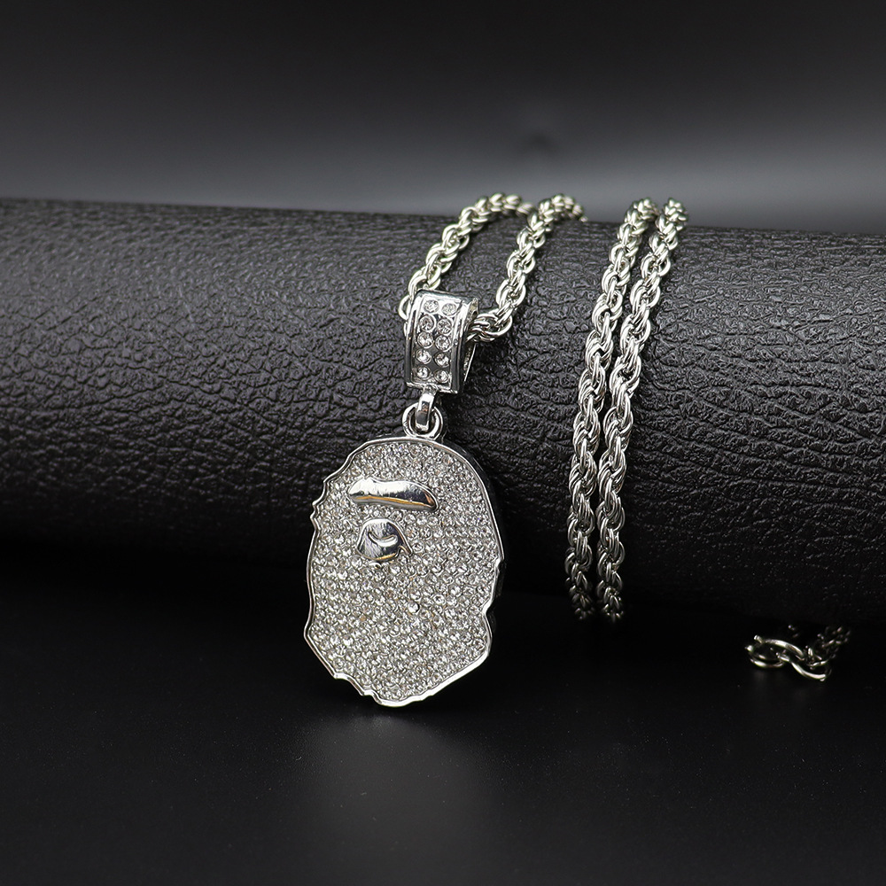 Picture of Cross-border hip-hop necklace chris Brown with diamond-encrusted ape head bape necklace hiphop men's and women's jewelry