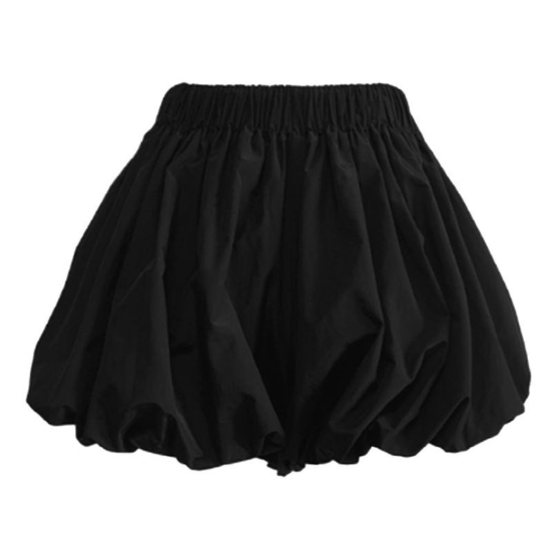 Black cloud flower bud panta skirt women's summer high waist slimming pumpkin puff pants A-line casual bubble lantern shorts