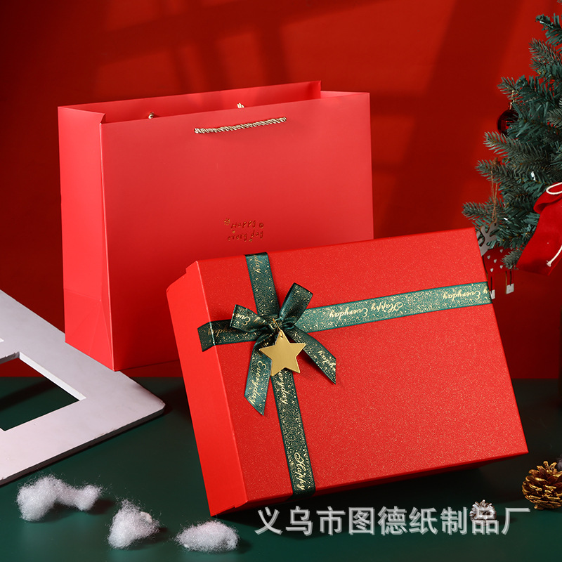 Custom New Bow Christmas Gift Box Red Peace Fruit Box Candy Packaging Box Scarf Hat Gift Box