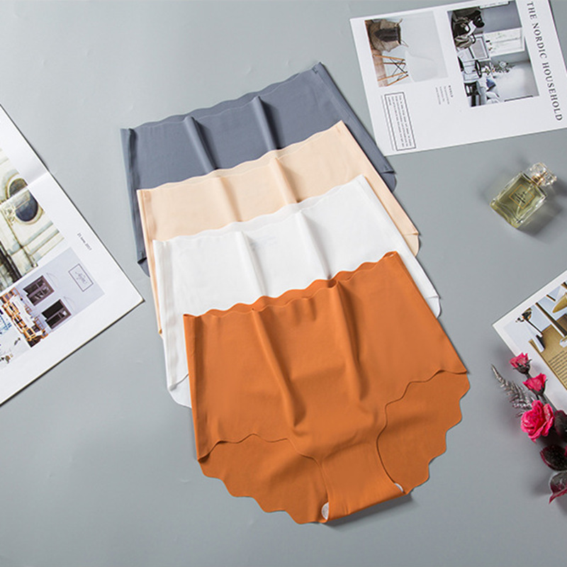 Picture of Ice Silk High Waist Underwear Women's Abdominal Tucking Traceless Large Size Solid Color Women's Underwear Cotton Crotch Breathable One-piece Underwear