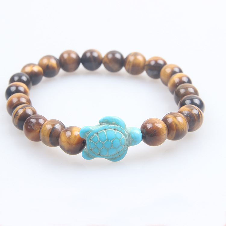 Picture of Zhou Lianfa 8MM Decorative Lava Volcanic Stone Beads Turquoise Cross Elastic Elastic Bracelet for Men and Women
