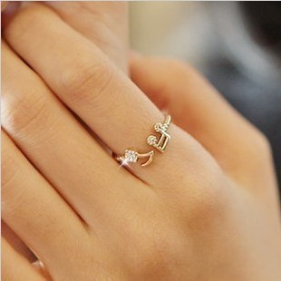 Korean version of the new fashion note ring opening alloy diamond ring small fresh student female ring wholesale