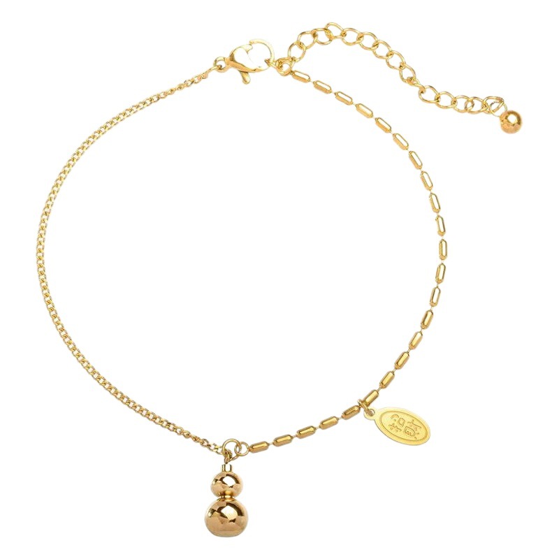 Lucky gourd anklet women's new 18K gold plated high-end sexy fashion niche non-fading rich jewelry