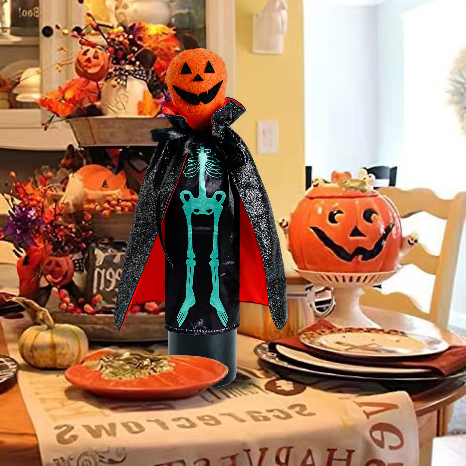 Picture of Cross-border New Halloween Wine Bottle Set Skull Pumpkin Champagne Wine Bottle Bag Table Decoration Supplies Ornaments Wholesale