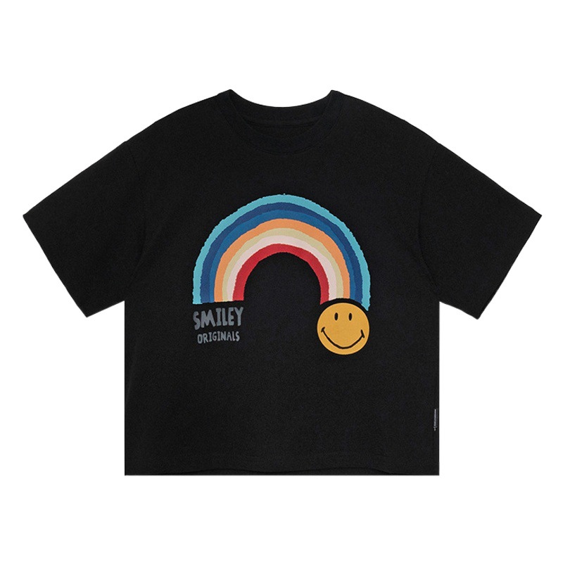 Boys' short-sleeved T-shirt children's spring and summer new pure cotton rainbow printed casual T-shirt children's top