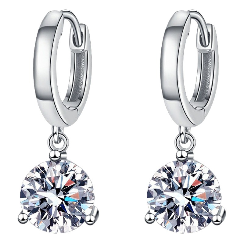 European and American Cross-border Earrings s925 Sterling Silver Earrings Moissanite Earrings Classic Three-claw Earrings D-color Mosan Diamond Earrings