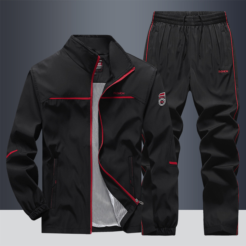 Cross-border Amazon Sports suit Men's Spring and Autumn Middle-aged and Elderly plus size Leisure Sportswear Dad Two-piece Set
