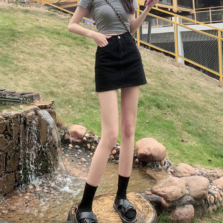 Picture of Black Denim short skirt for women 2023 new summer high waist slimming A- line skirt anti-exposure sheath skirt ins