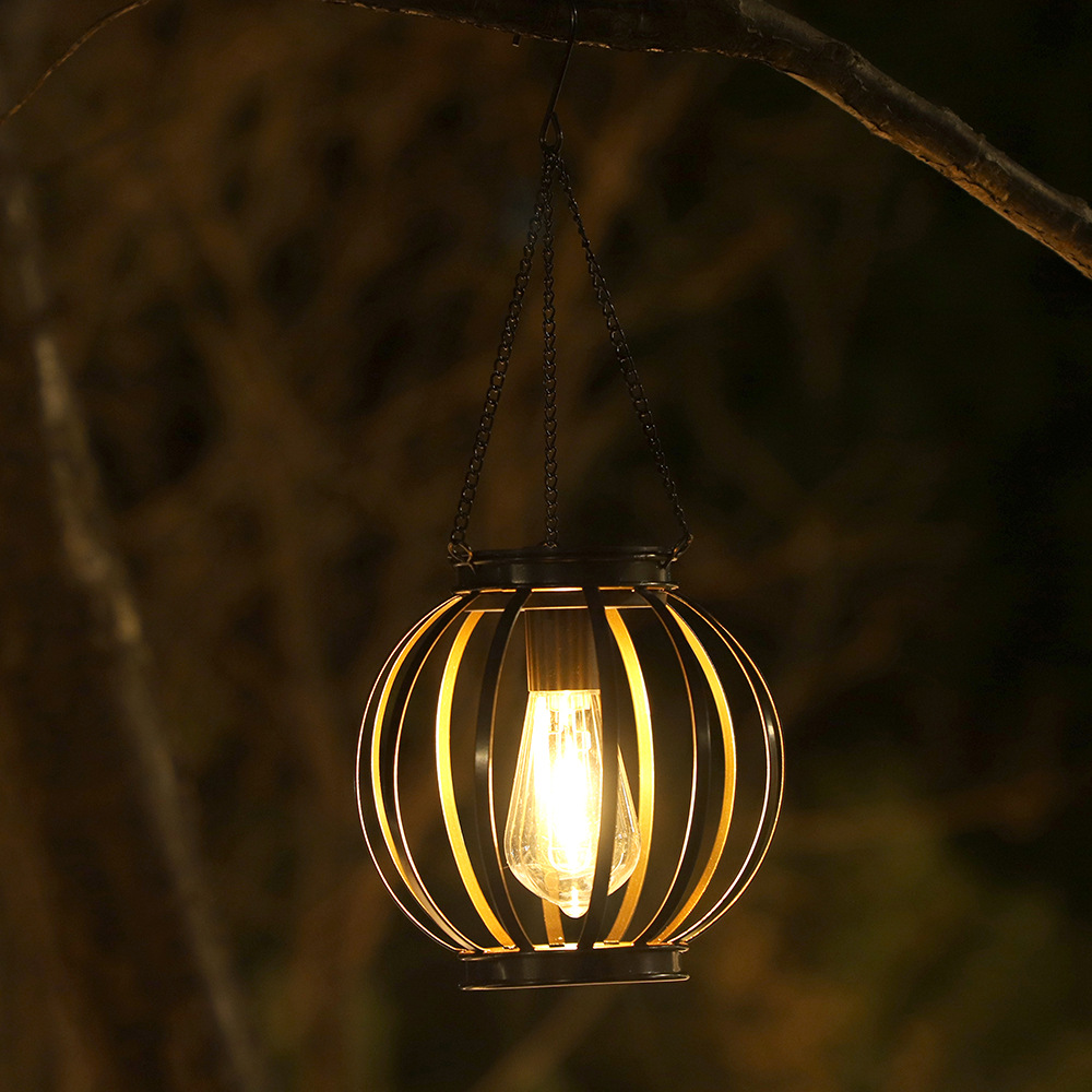 Cross-border new solar outdoor lantern terrace garden small porch wrought iron fence round flat iron chandelier ornaments