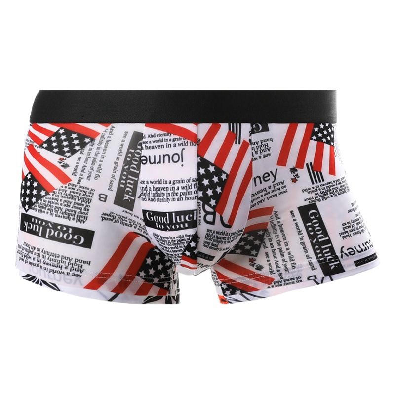 Men's Ice Silk Underwear Thin Single Piece Breathable Sexy Boxers Seamless Printed One-Piece Boxer Underwear